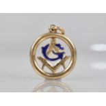 Masonic Interest: A Gold Metal and Blue Enamel Pendant/Fob, Cursive G with Compass in Circular