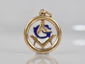 Masonic Interest: A Gold Metal and Blue Enamel Pendant/Fob, Cursive G with Compass in Circular