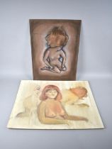 Two Painted Artist Drawings, Nudes