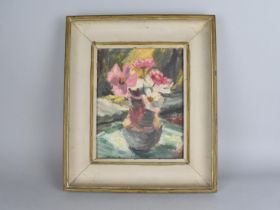 A Mid 20th Century Oil on Board, Still Life, Vase of Flowers, 21x27cms, Paper Label Detailing Artist