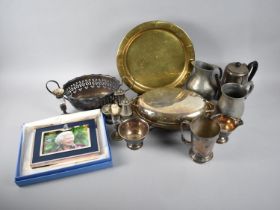 A Collection of Various Pewter, Silver Plated, Photograph of Her Majesty The Queen, Cruet Set Etc