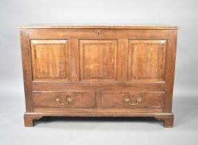 A 19th Century Three Panelled Oak Mule Chest with Two Base Drawers and Bracket Feet, 124cm wide