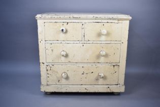 A Late 19th Century Cream Painted Pine Bedroom Chest of Two Short and Two Long Drawers, Hardboard