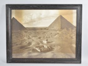 A Vintage Oak Framed Monochrome Photograph Depicting The Pyramids and Sphinx, 57x43cms