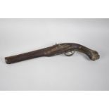 A Vintage Reproduction Flintlock Pistol with Carved Wooden Brass Mounted Handle