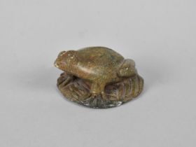 A Carved and Polished Stone Study of a Frog on Lilypad, 8cms Long