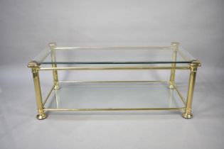 A Modern Brass Framed Glass Topped Coffee Table, 120cm Wide