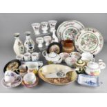 A Collection of Ceramics to Comprise Reproduction Framed Pot Lids, Wedgwood Hathaway Rose Vases,