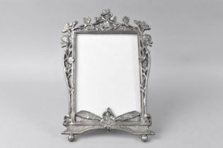 A Reproduction Art Nouveau Style Pewter Photo Frame Decorated with Fairies and Flowers, Easel Back