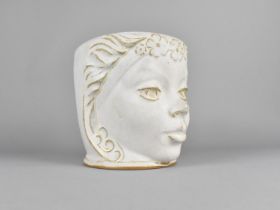 A Glazed Stoneware Mask Head Pot Modelled as a Lady with Flowers in Hair, 17cm high