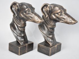 A Pair of Bronze Patinated Cast Iron Bookends in the form of Greyhound Heads, Each 22cms High Plus
