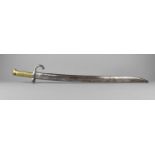 A 19th Century French 1866 Pattern Chassepot Rifle Sword Bayonet with Ribbed Brass Handle and