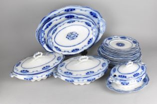 A Grindley & Co. Flow Blue Lorne Pattern Dinner Service to Comprise Lidded Tureens, Plates,