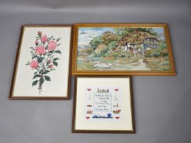 Two Framed Tapestries and a Needle Point