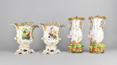 A Pair Late 19th/20th Century Porcelain Twin Handled Vases of Baluster Acanthus Form Applied with