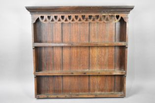 A 19th Century Oak Three Shelf Plate Rack with Pierced Top Rail, 105cms Wide