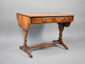 A Reproduction Burr Walnut Crossbanded with Mahogany Drop Leaf Coffee Table in the Form of a Sofa