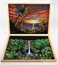 A Pair of Hawaiian Paintings on Velvet, 50x39cm