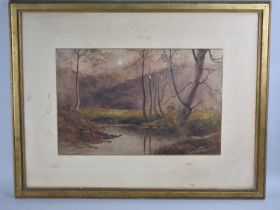 A 19th Century Gilt Framed Watercolour Depicting Pond with Trees by Arthur Jukes, 51x33cms