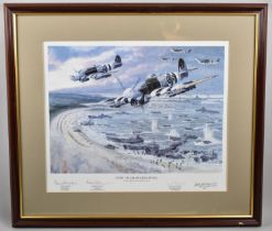 A Framed D Day Print by Brian Sanders, 1248/2950, Signed by the Artist and Soldiers, 38x28cm