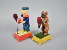 Two Reproduction Cold Painted Cast metal American Style Toys, Boxing Dog and Boxing Popeye, 19.