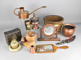 A Collection of Various Treen and Metalwares to Comprise Carved and Brass Banded Planter, Copper