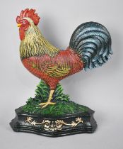 A Reproduction Cold Painted Cast Metal Door Stop in the From of a Cockerel, 33cms High, Plus VAT