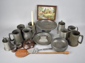 A Collection of Various Pewter Tankards, Mugs, Fruit Bowl, Chainmail Purse Etc