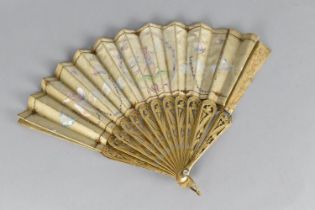 A 19th Century Hand Painted Silk Fan Decorated with Cherubs Catching Butterflies on Pierced Gilt