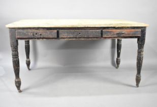 A Late 19th Century Scullery Side Table with Three Drawers and Planked Top, 153x90cm