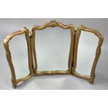 A Mid 20th Century Gilt Framed Triple Dressing Table Mirror, One Hinge Requires Repair, 63cms High