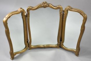 A Mid 20th Century Gilt Framed Triple Dressing Table Mirror, One Hinge Requires Repair, 63cms High