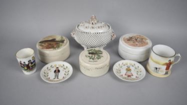 Three Decorated Relish Pots, Finnish National Costume Pin Dishes, Doulton Mug Etc