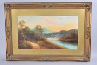 A Gilt Framed Oil Depicting Highland Landscape and Lake, 45x25cms