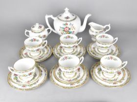 A Coalport Ming Rose Tea Set to Comprise Teapot, Milk Jug, Sugar Bowl, Six Cups, Seven Saucers and
