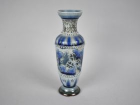 A Doulton of Lambeth Blue Glazed Vase, Impressed Marks to base, Shape 1880, 19cms HIgh