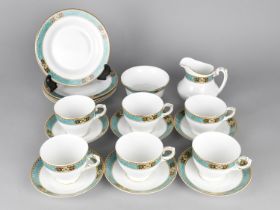 A Swansea China Tea Set with Blue Marbled and Patterned Trim to Comprise Six Cups, Six Saucers, Five