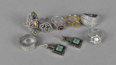 A Collection of Various Silver Jewellery to include Jewelled Rings, Earrings, Marcasite Mounted