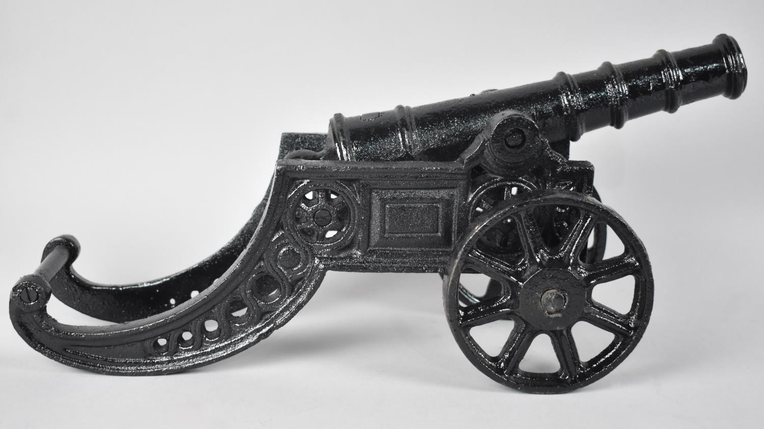 A Black Painted Cast Iron Model of a Spanish Field Cannon, 44cms Long Plus VAT