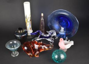 A Collection of Various Glass to Comprise Royal Brierley Iridescent Art Glass Vase, Large Rhino