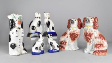 A Pair of Staffordshire Spaniels in the Liver Colourway Together with a Collection of Various
