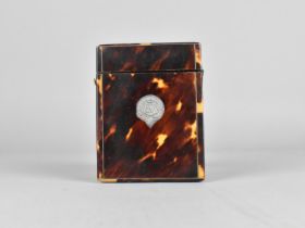A 19th Century Tortoiseshell Card Case with White Metal Monogrammed Mount, 8x10cm