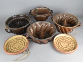 Three Late 19th/Early 20th Century Pottery Blancmange Moulds Together with a Footed Twin Handled