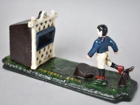 A Reproduction Cold Painted Cast Iron Novelty Childs Money Bank, The Football Bank, As was Made by