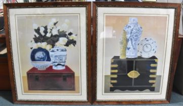 A Pair of Large Hotel Style Prints Depicting Oriental Vases and Boxes, Each 74cms by 98cms