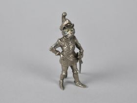 A Silver Plated Novelty Figure of an Anthropomorphic Cat Dressed in Armour Having Cold Painted Face,