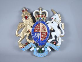 A Cold Painted Cast Metal Wall Hanging Royal Crest, 49cms High Plus VAT