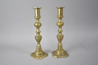 A Pair of Victorian Brass Candlesticks, 26cms High