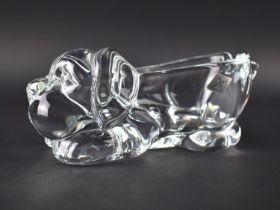 A French Novelty Glass Pen Stand or Ashtray in the Form of a Reclining Puppy by Jannes Chatel, 20cms