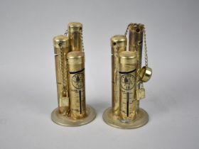 A Pair of Modern Brass Decimal Currency Coin Store Towers, 18cms High